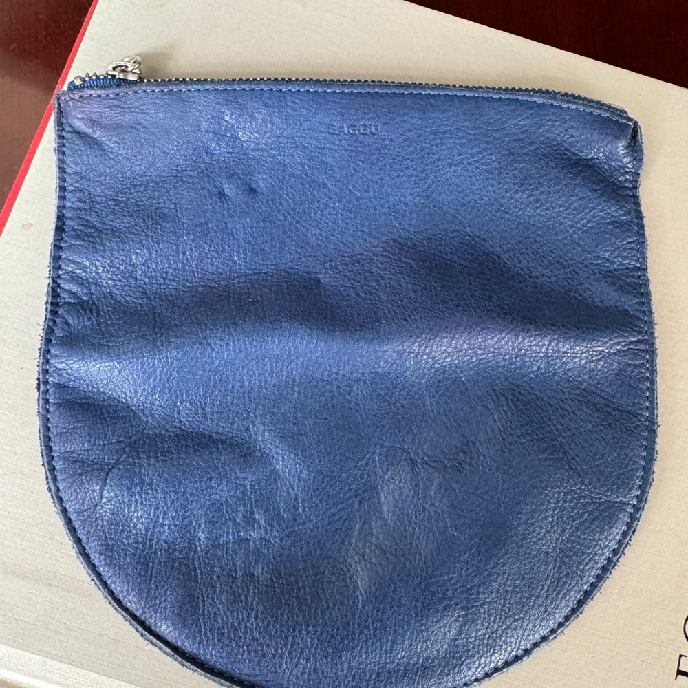 BAGGU large blue leather u-bag